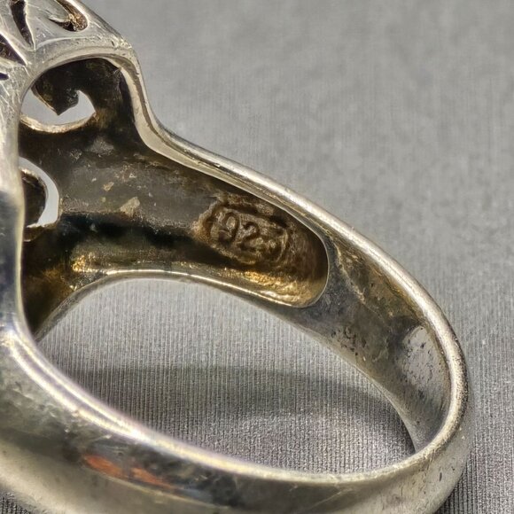 Sterling Silver 925 Smokey Quartz Marcasite Ring Size 8 Checkerboard Dome 7.02g - Picture 5 of 15